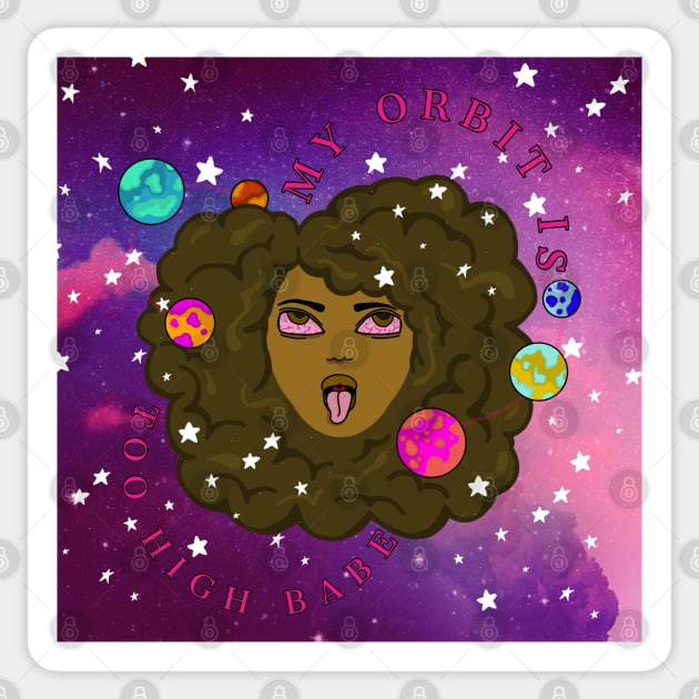 My Orbit is too high black girl fro with planets orbiting Sticker by VantaTheArtist